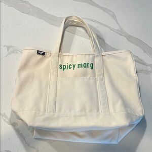 Lands End Boat Tote Bag with spicy marg Text